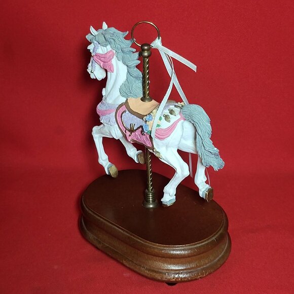 Vintage Musical Horse Carousel Bisque Porcelain Figurine Wood Base - Picture 9 of 12